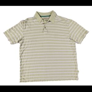 Tommy Bahama Mens Size M Sage Striped Short Sleeve Polo Shirt Silk Cotton